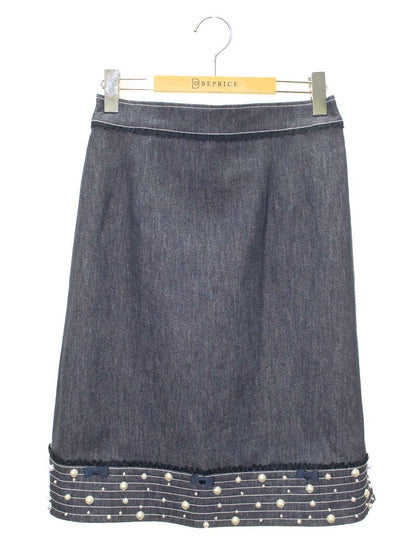 スーパービューティー スカート 42 ネイビー デニム フェイクパール ITG6VESLH4EJ 【SALE】