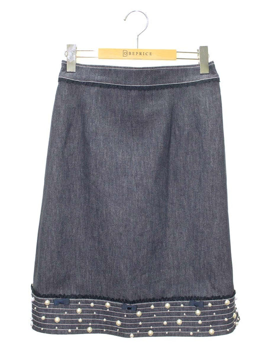 スーパービューティー スカート 42 ネイビー デニム フェイクパール ITG6VESLH4EJ 【SALE】