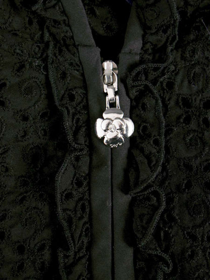 エムズグレイシー 314312 ジャケット 38 ブラック ダブルジップ フラワー刺繡 フード IT6F0V2BPCIA