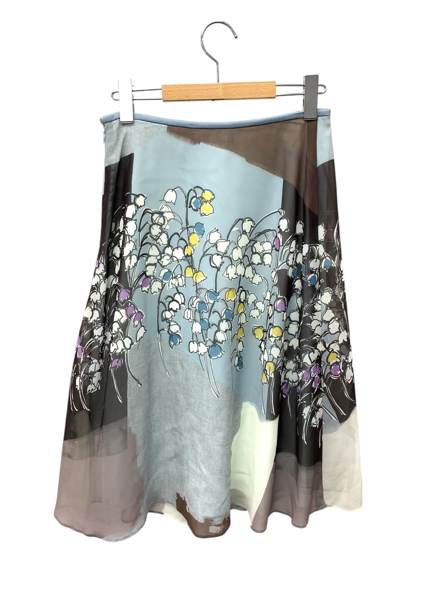 エムズグレイシー 017136 スカート 38 ブルー フラワーモチーフ フレア ITX17VGHKT1K