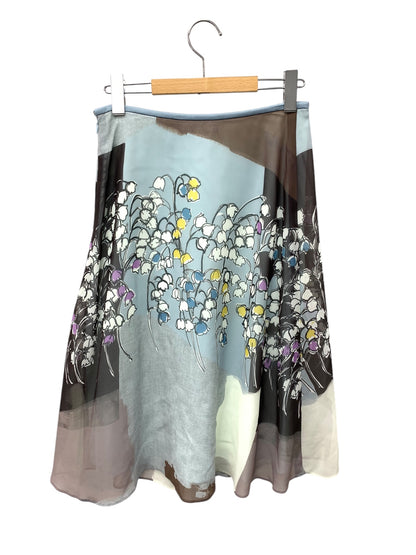 エムズグレイシー 017136 スカート 38 ブルー フラワーモチーフ フレア ITX17VGHKT1K