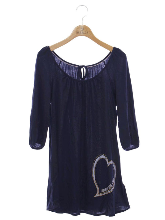 バーバリーブルーレーベル E1P73-397-29 カットソー 38 ネイビー ハートモチーフ バックリボン IT43ILP1IVJK