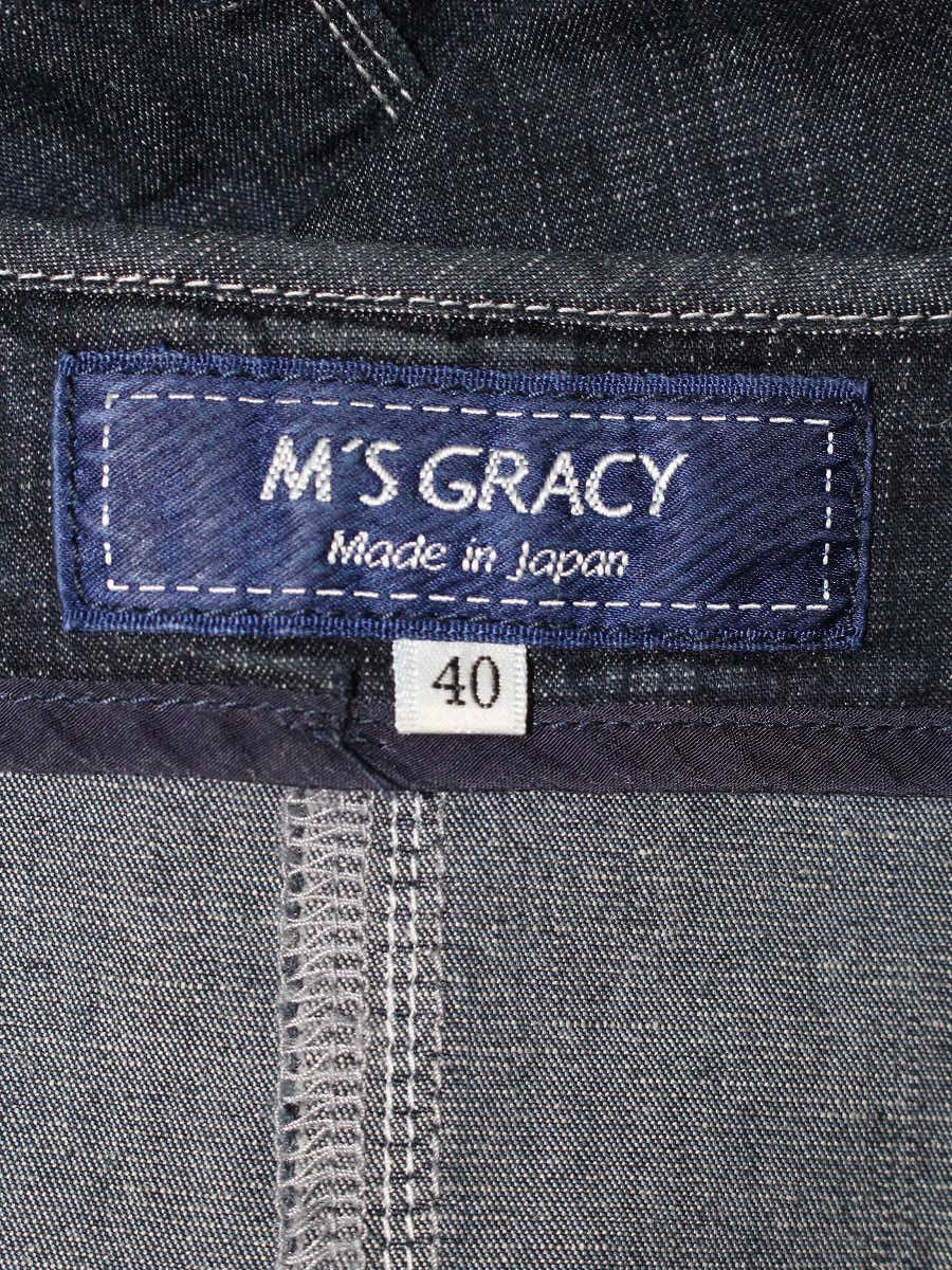 エムズグレイシー 814317 デニムジャケット 40 ネイビー ノーカラー フリル ビジュー ITVVT91XSCPW