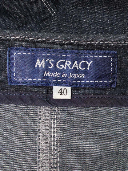 エムズグレイシー 814317 デニムジャケット 40 ネイビー ノーカラー フリル ビジュー ITVVT91XSCPW