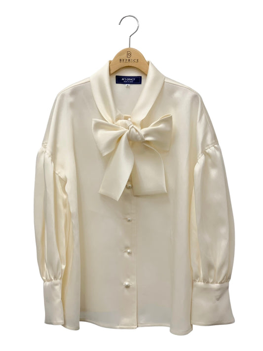 エムズグレイシー 410505 トップス 42 ホワイト パール リボン ITFJ3D8ASUNW