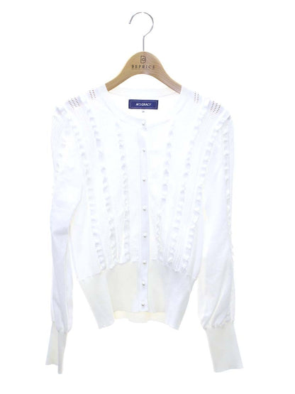 エムズグレイシー 118111 カーディガン 38 ホワイト フリル パール IT8HU036SQVW