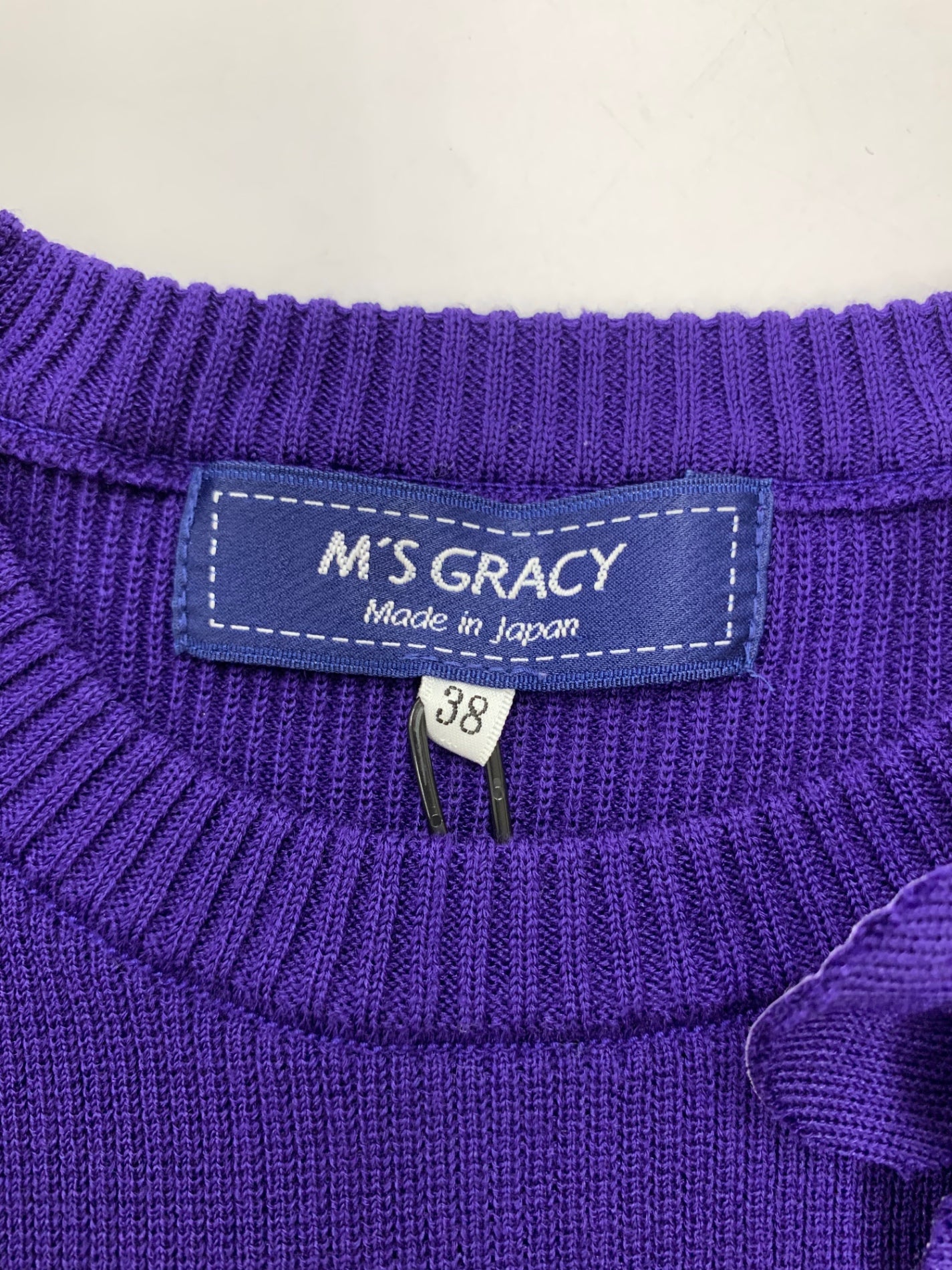 エムズグレイシー 818509 ニット 38 パープル リブ 袖リボン
