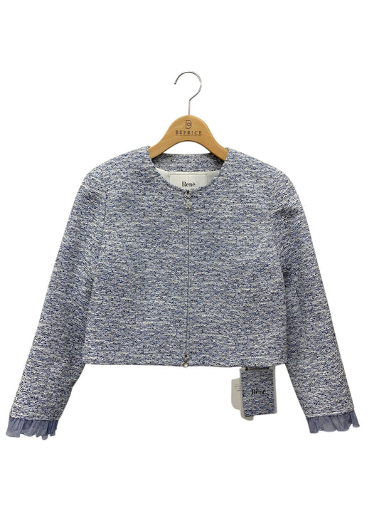 ルネ Jacket 6513350 34 ブルー ツイード フリル ノーカラー ITGCOMMK5J9A
