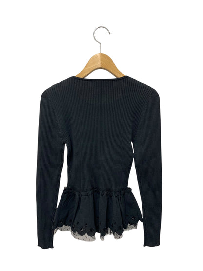 エムズグレイシー リボン刺繍入りペプラムニット 318111 カーディガン 38 ブラック IT7JMNO5Q9P5