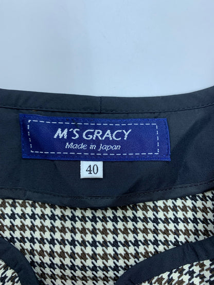 エムズグレイシー 919508 コート 40 ブラウン 千鳥格子 カメリアWジップ ウエストリボン IT8W26I05IY8