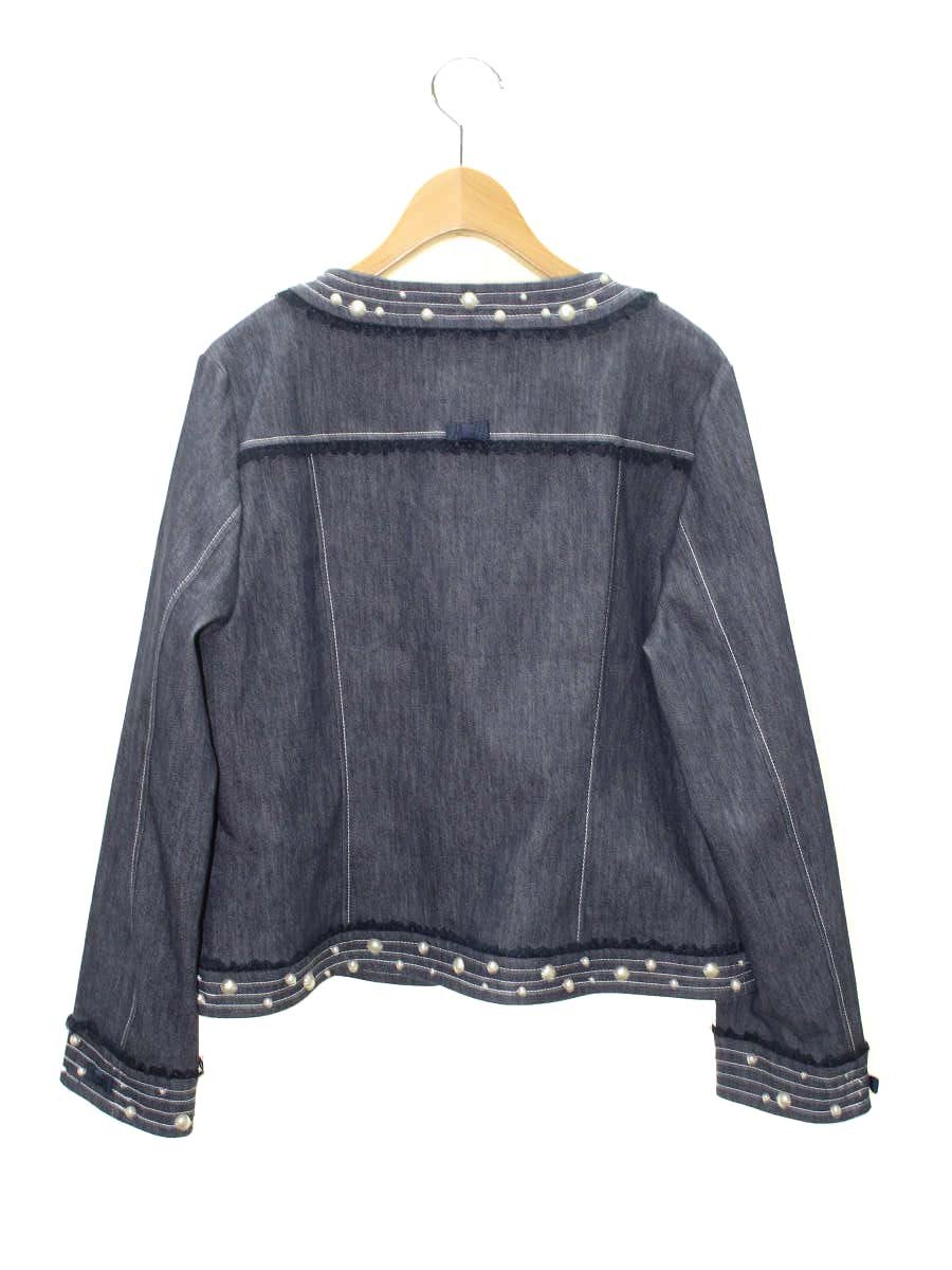 スーパービューティ  ジャケット 42 ネイビー デニム フェイクパール ITH61FM90SV4