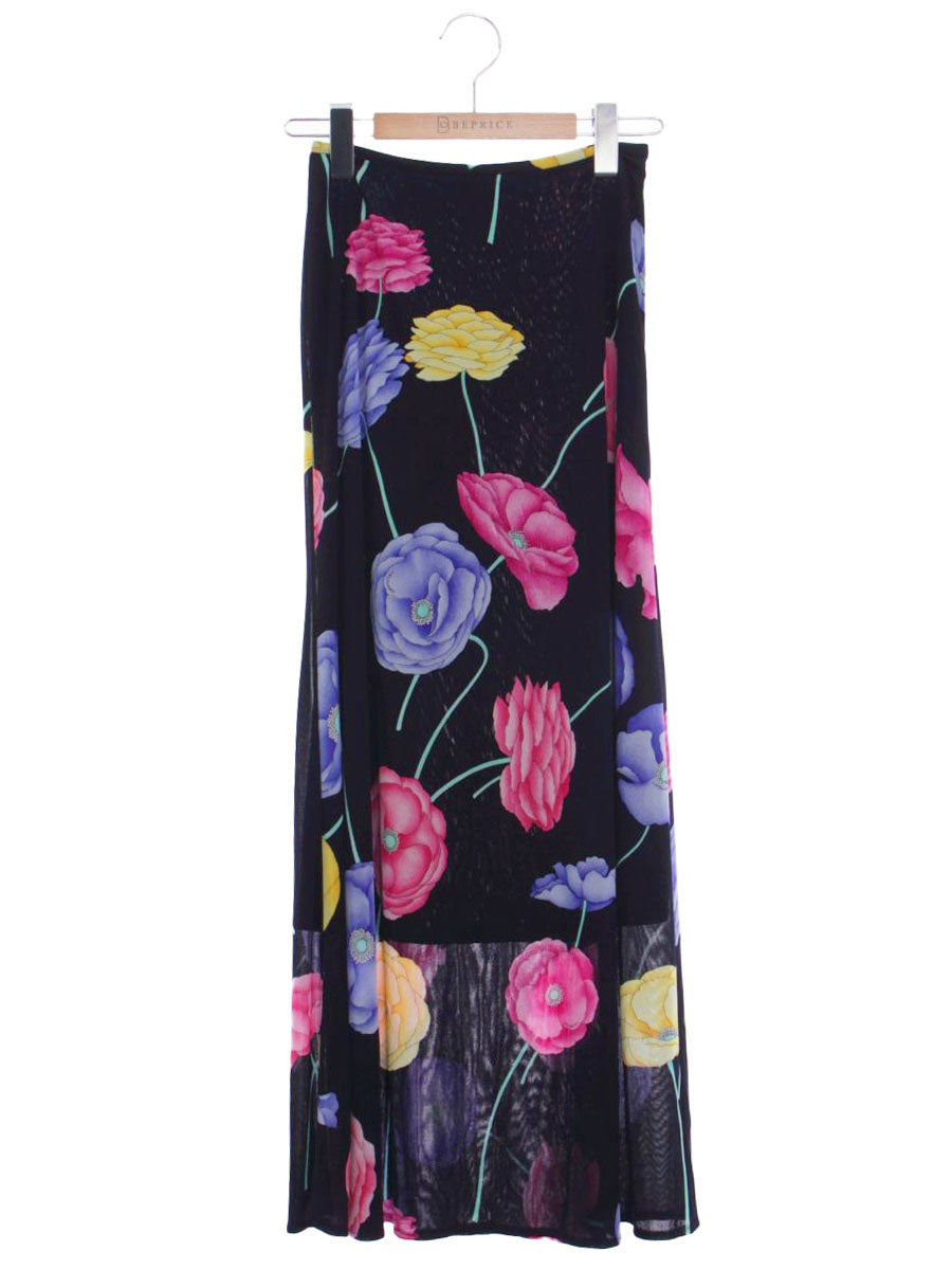 レオナールファッション 0192505 スカート 64 ブラック バラ柄 ITMC9FUBNUSK