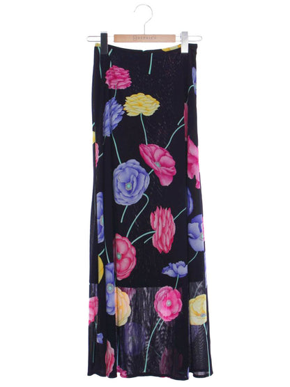 レオナールファッション 0192505 スカート 64 ブラック バラ柄 ITMC9FUBNUSK