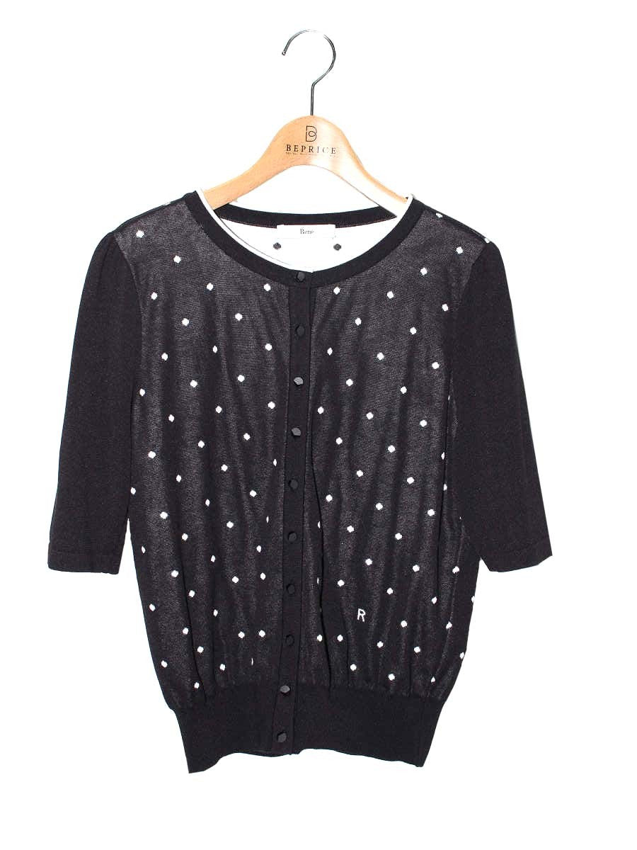ルネ 6222470 カーディガン 38 ブラック ロゴ ドット ITDQY782PTVX