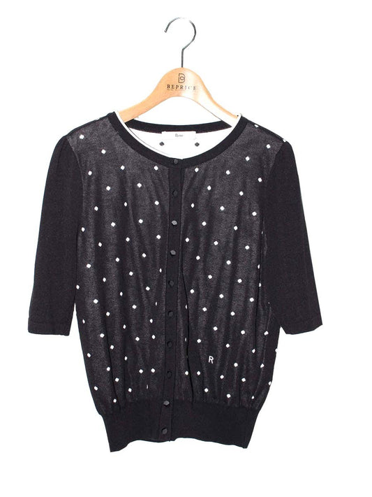 ルネ 6222470 カーディガン 38 ブラック ロゴ ドット ITDQY782PTVX