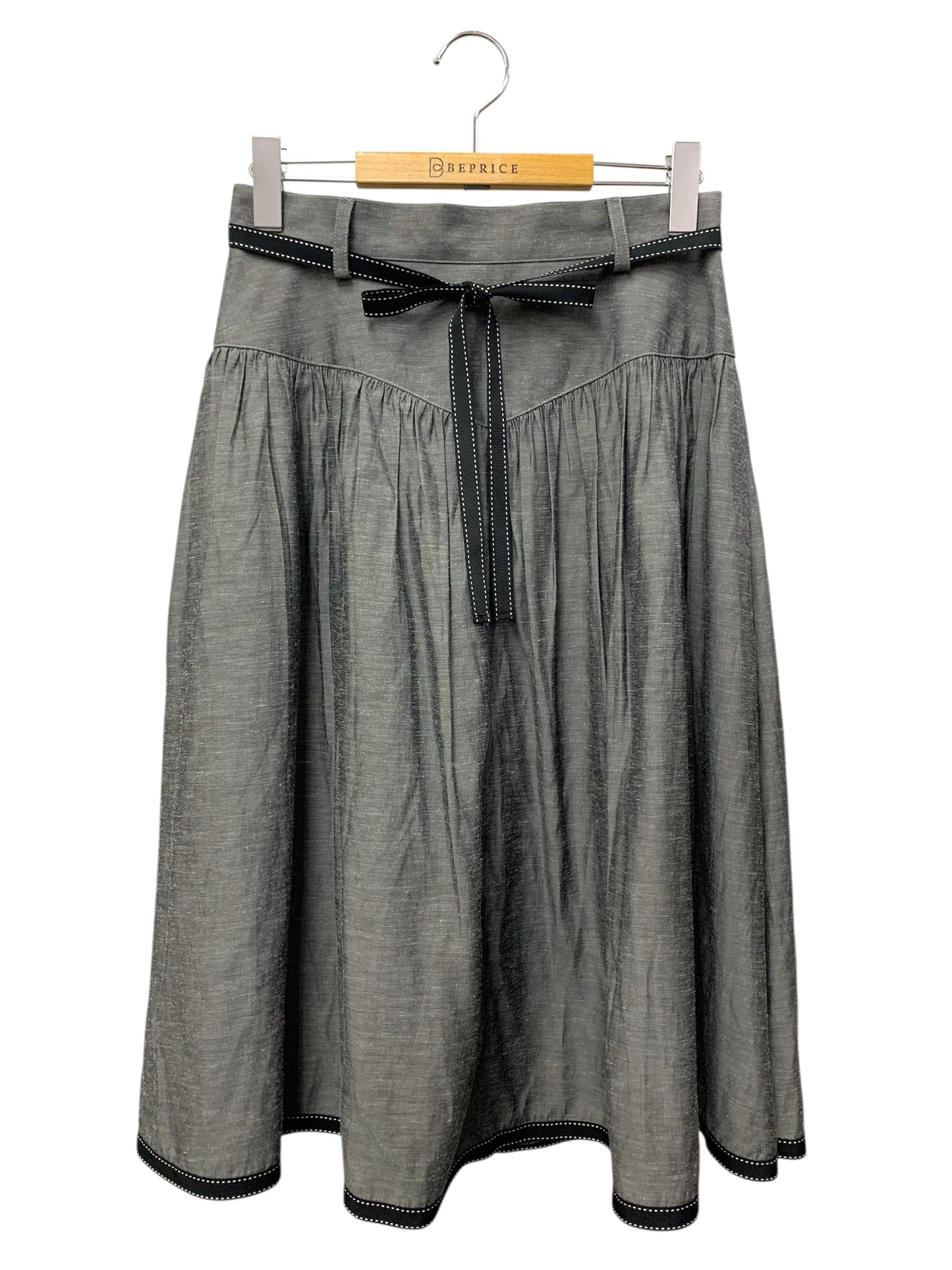 エムズグレイシー 417343 スカート 38 グレー 麻混リボン付き ITH9IMGXDLJ8