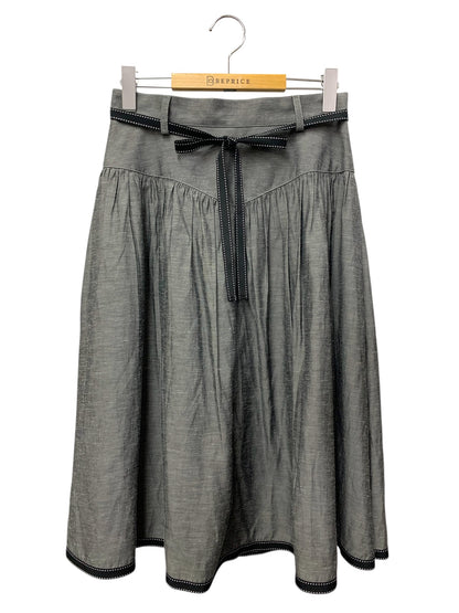 エムズグレイシー 417343 スカート 38 グレー 麻混リボン付き ITH9IMGXDLJ8