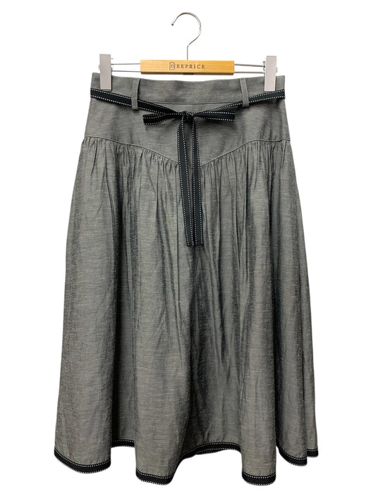 エムズグレイシー 417343 スカート 38 グレー 麻混リボン付き ITH9IMGXDLJ8