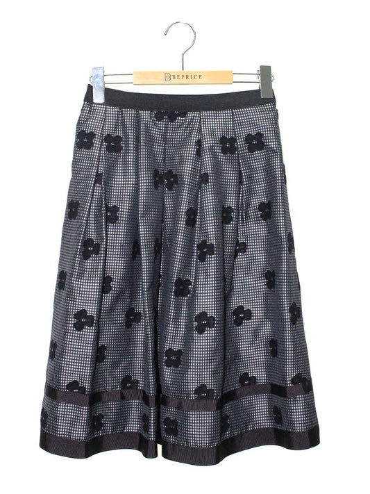 エムズグレイシー ギンガムチェックx花柄 317509 スカート 36 ブラック リボン ITW45HRZPMJ2