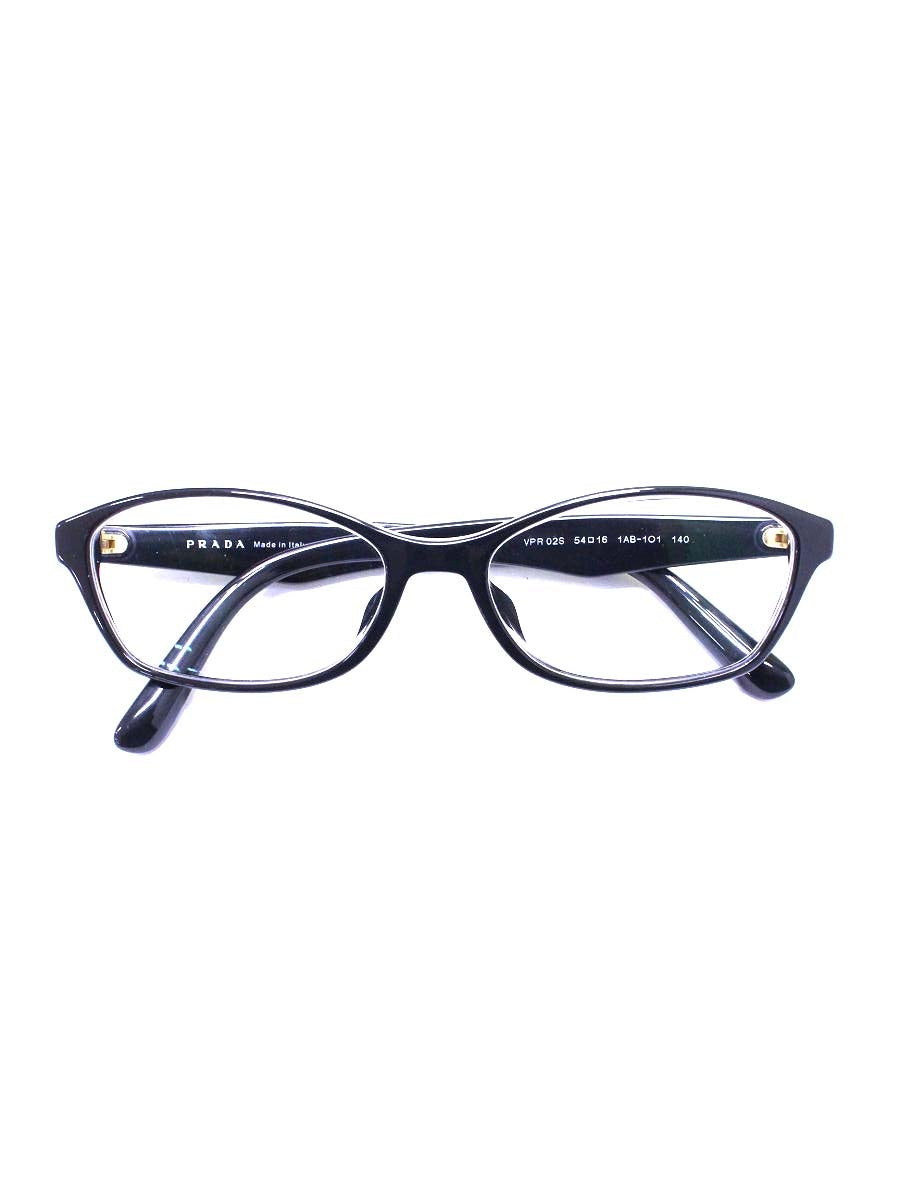 プラダ VPR02S メガネ ブラック/ゴールド ロゴ セルフレーム IT2IQJ705XID