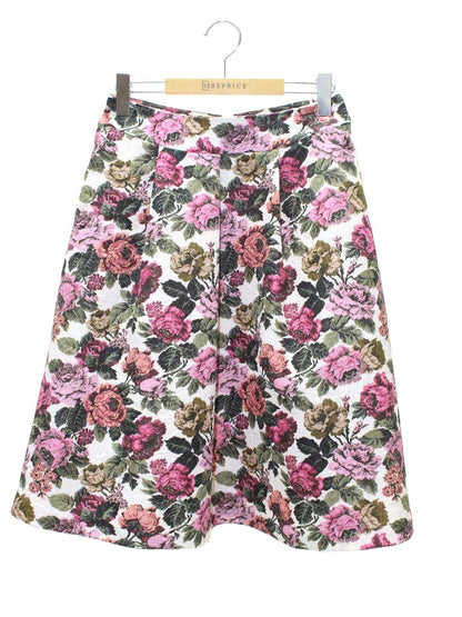 エムズグレイシー ゴブラン調プリントタックスカート 017526 38 ホワイト/ピンク ITY3TIC0L5G4