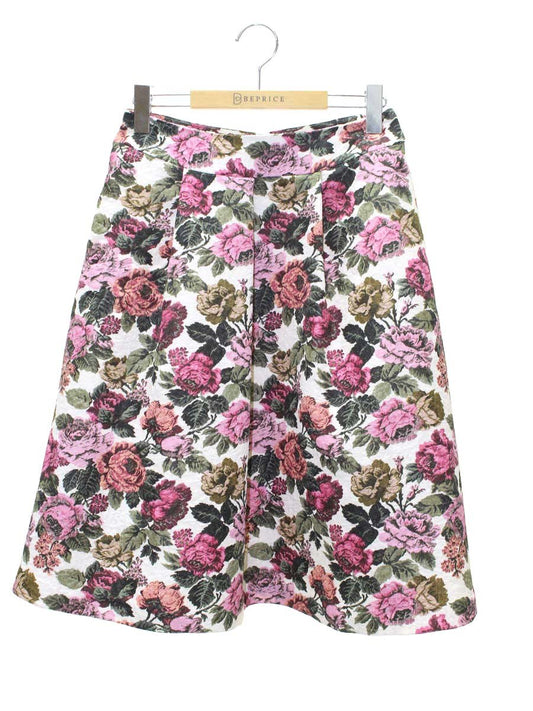 エムズグレイシー ゴブラン調プリントタックスカート 017526 38 ホワイト/ピンク ITY3TIC0L5G4