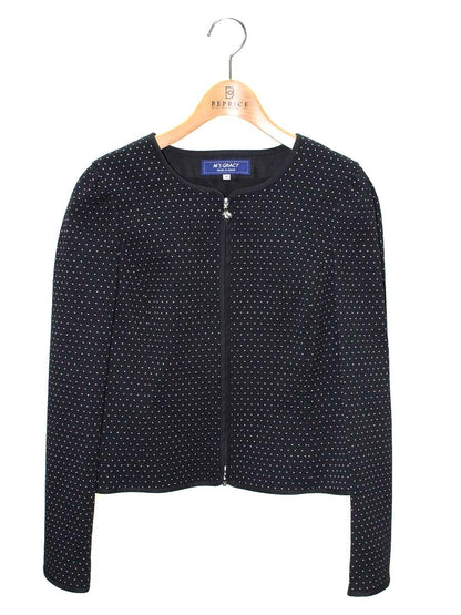 エムズグレイシー 914512 ジャケット 40 ブラック カメリア Wジップ ノーカラー ITGGCHBR4QKG