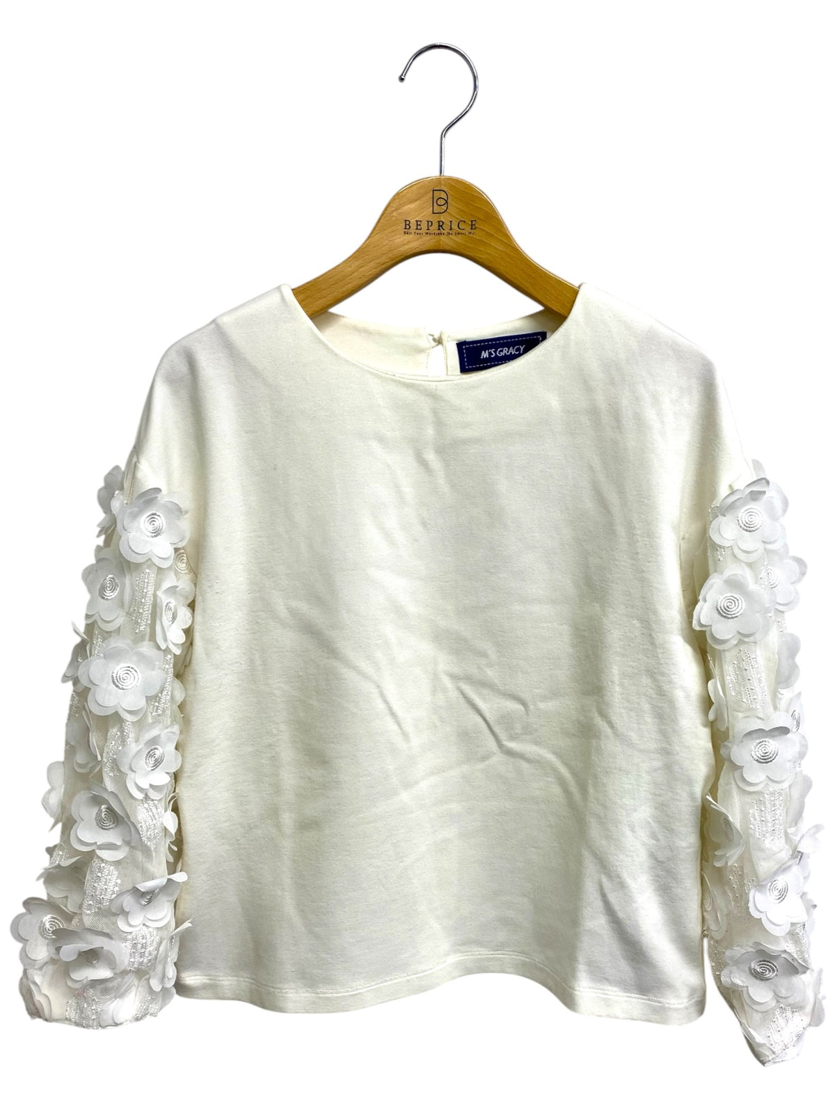 エムズグレイシー 015305 Tシャツ カットソー 38 ホワイト フラワーモチーフ チュールリブ ITSX5IH1FD9U