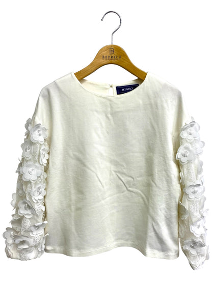 エムズグレイシー 015305 Tシャツ カットソー 38 ホワイト フラワーモチーフ チュールリブ ITSX5IH1FD9U