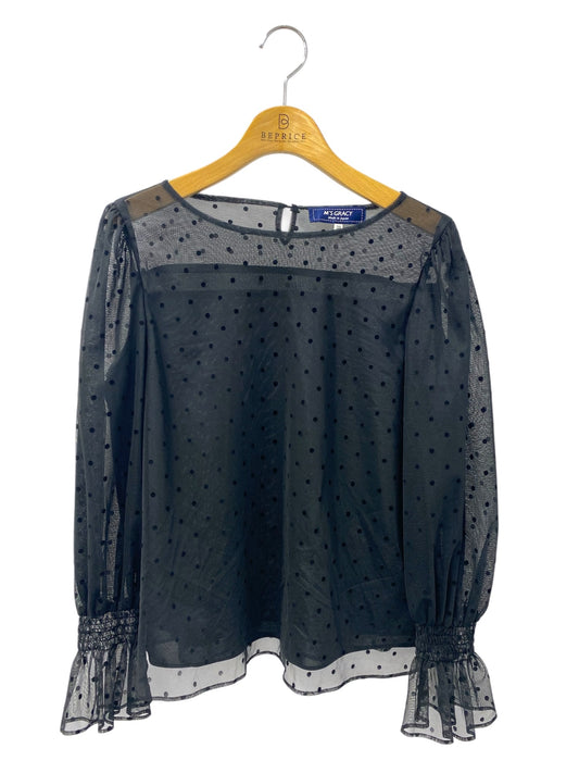 エムズグレイシー Tulle Blouse 010112 Tシャツ カットソー 38 ブラック ベロア ドット柄 IT6AXPCSW8G8