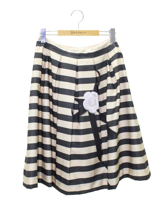 エムズグレイシー 817125 スカート 40 ベージュ カメリアプリント ボーダー IT5580DI174R