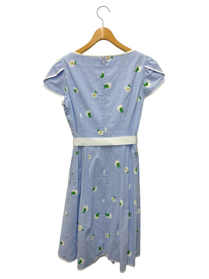 エムズグレイシー 011325 ワンピース 36 ブルー チェック柄 フラワーモチーフ IT1QPR3DTHD0 【SALE】