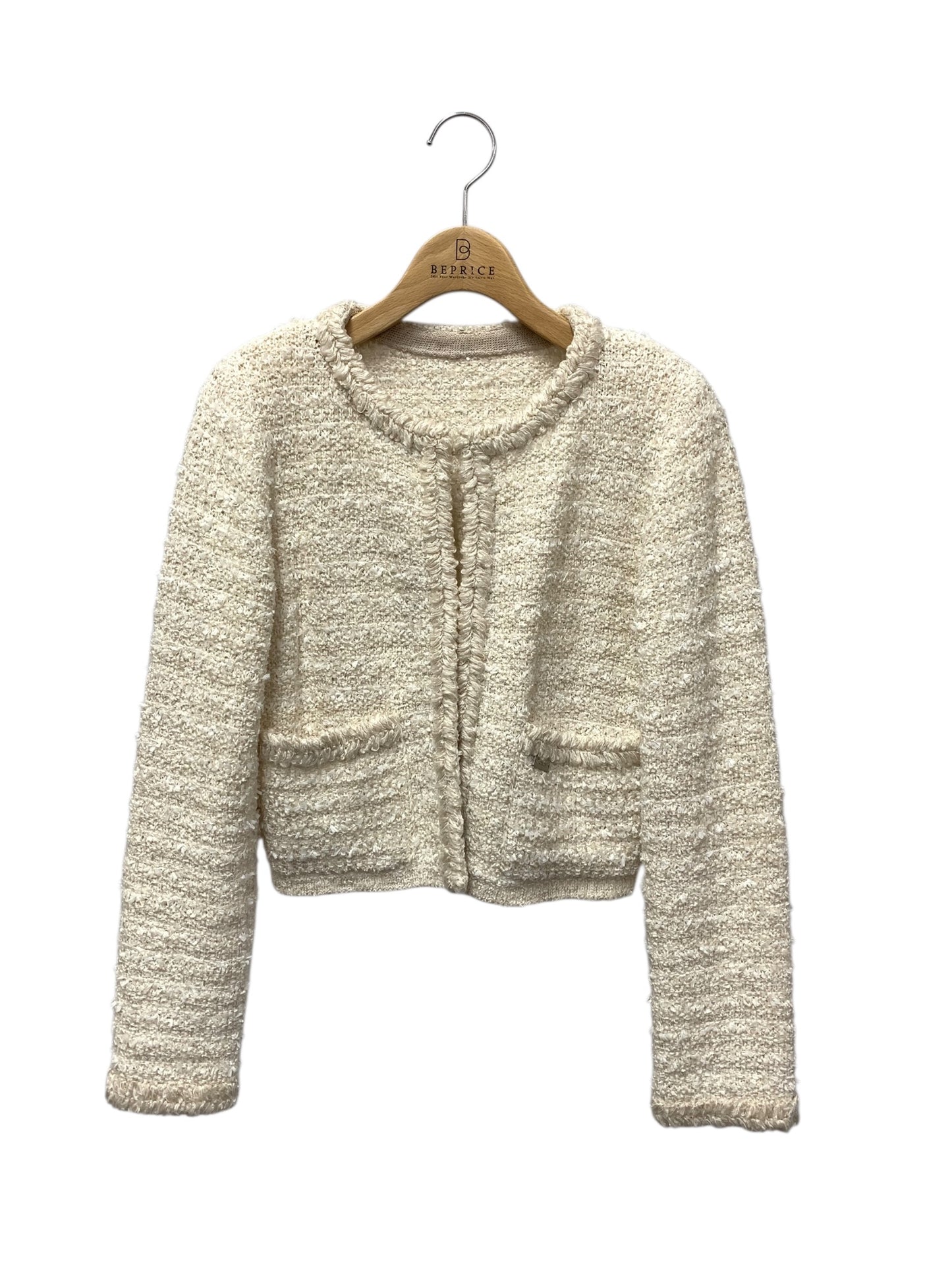 フォクシーブティック Knit Jacket Mirage 43270 ノーカラージャケット 38 ベージュ ツイード調 キュプラ混 麻混 ITGG03YTYTQM