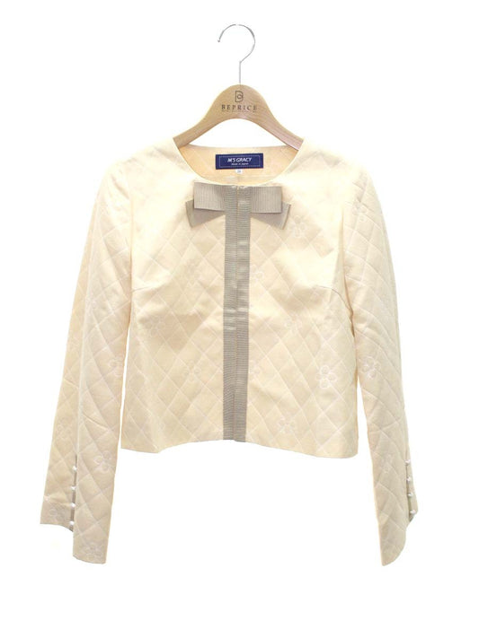 エムズグレイシー 014501 ジャケット 38 ベージュ キルト風 ジャガード リボン IT0KDYA4FQTC