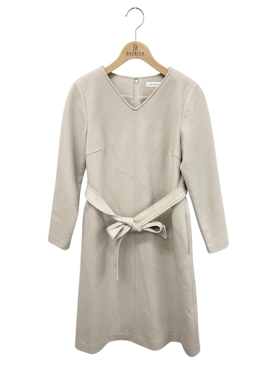 エムプルミエ A928-005 ワンピース 34 ベージュ Vネック ウール ベルト付き ITC84BRYQ0Z0