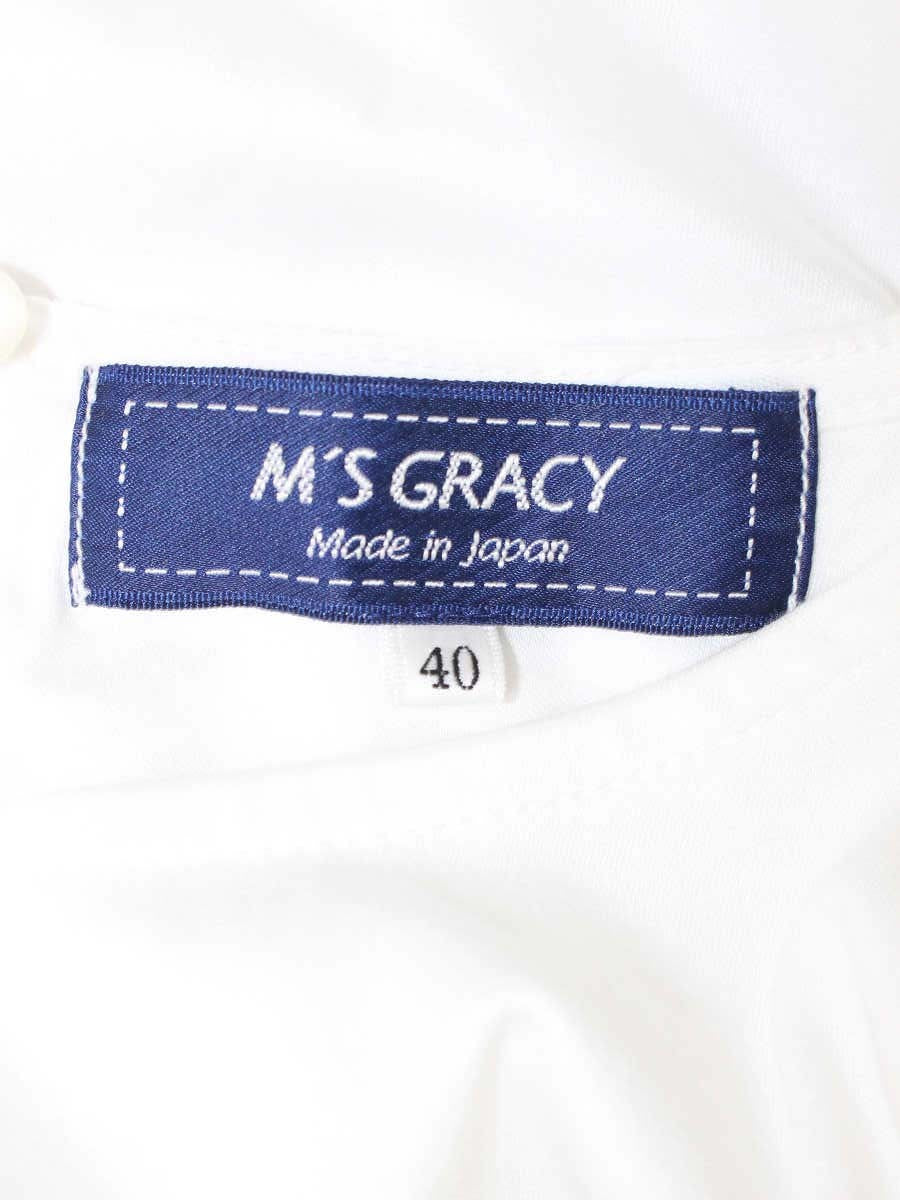 エムズグレイシー 015332 カットソー 40 ホワイト リボン バルーンスリーブ 異素材ミックス ITR5E94C4NFQ