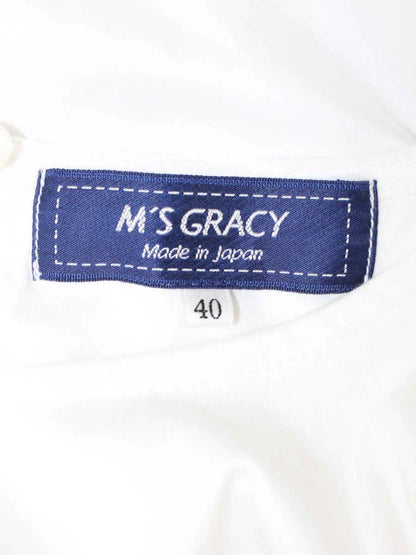 エムズグレイシー 015332 カットソー 40 ホワイト リボン バルーンスリーブ 異素材ミックス ITR5E94C4NFQ