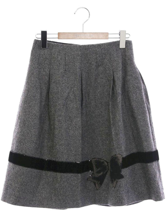 エムズグレイシー 917540 スカート 36 グレー ウール混 リボン タック ITFZ3QIOYHNU