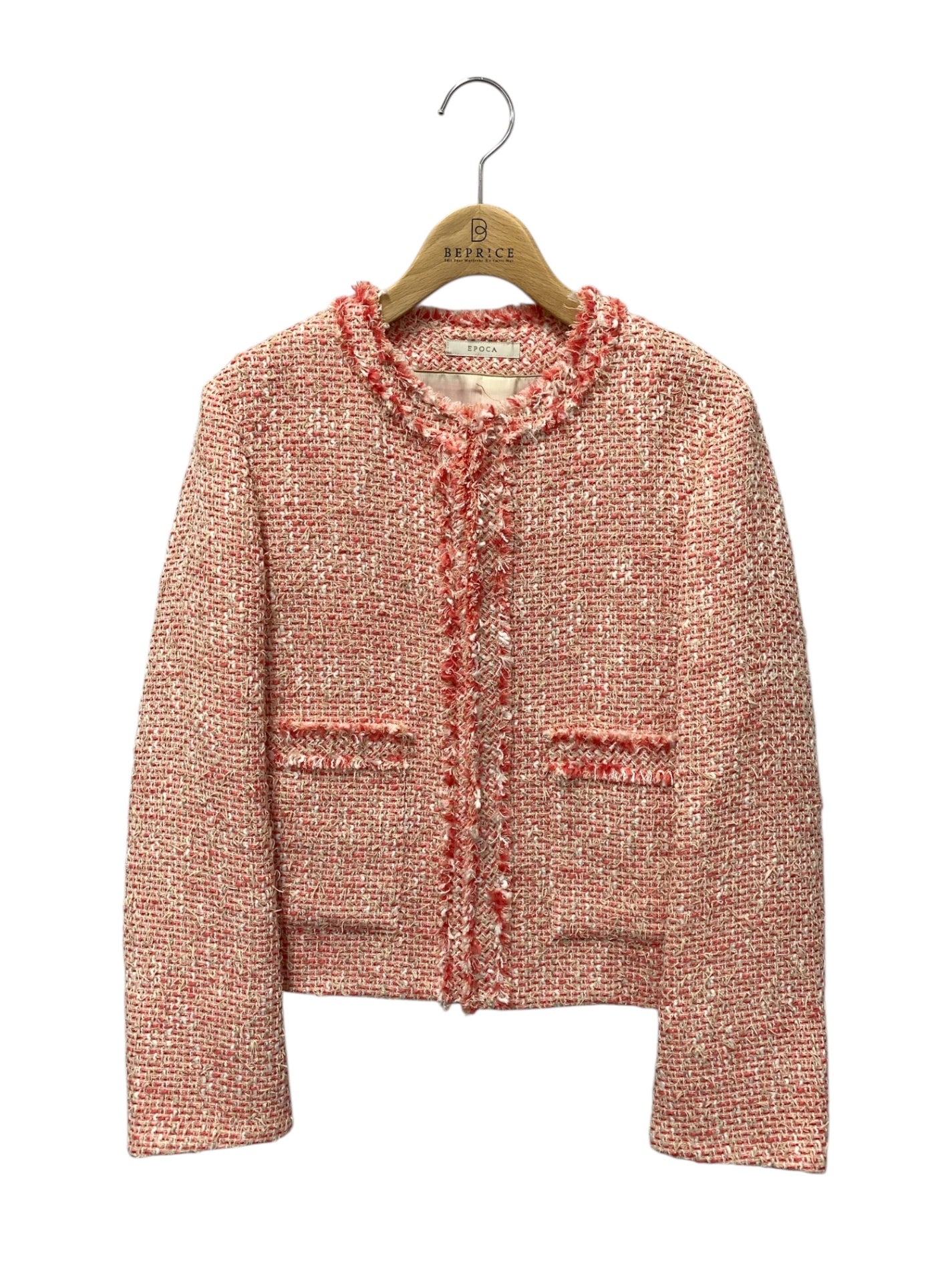 エポカ ライトファンシーツィード ノーカラージャケット M5E17-530 40 ピンク ITO5DYMXWS8A