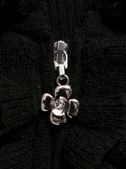 エムズグレイシー 628589 パーカー 40 ブラック カメリアWジップ ニット ITXSGJ58AHNS