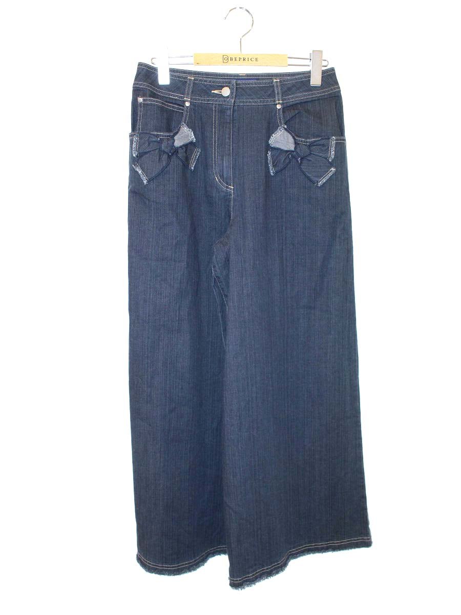 エムズグレイシー Wide Denim Pants 816505 デニムパンツ 38 ネイビー リボン ITT2THBEF4W0