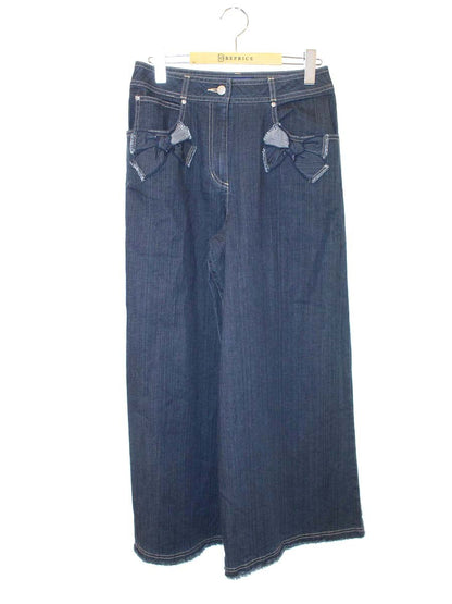 エムズグレイシー Wide Denim Pants 816505 デニムパンツ 38 ネイビー リボン ITT2THBEF4W0