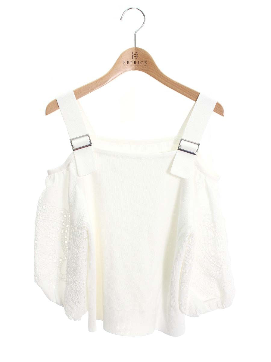 グレースコンチネンタル 刺繍パフスリーブニットトップ 01242 43023 36 ホワイト カットワークレース ‘24SS ITRVPQ1ZP2UP