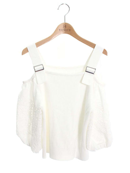 グレースコンチネンタル 刺繍パフスリーブニットトップ 01242 43023 36 ホワイト カットワークレース ‘24SS ITRVPQ1ZP2UP