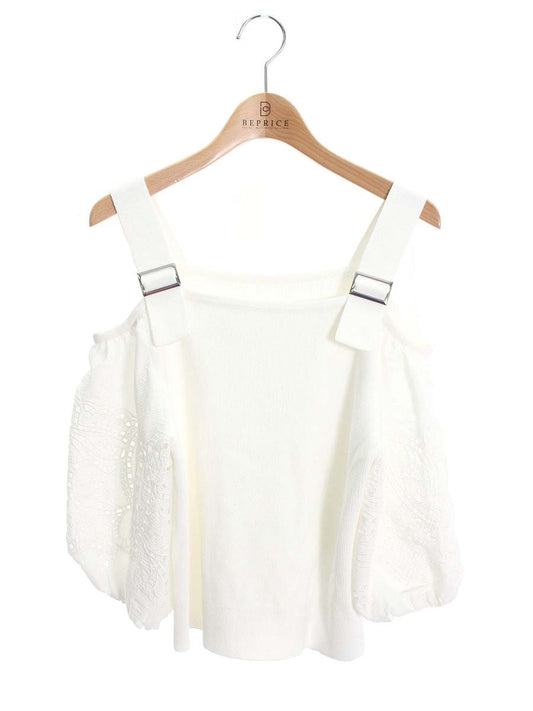 グレースコンチネンタル 刺繍パフスリーブニットトップ 01242 43023 36 ホワイト カットワークレース ‘24SS ITRVPQ1ZP2UP 【SALE】