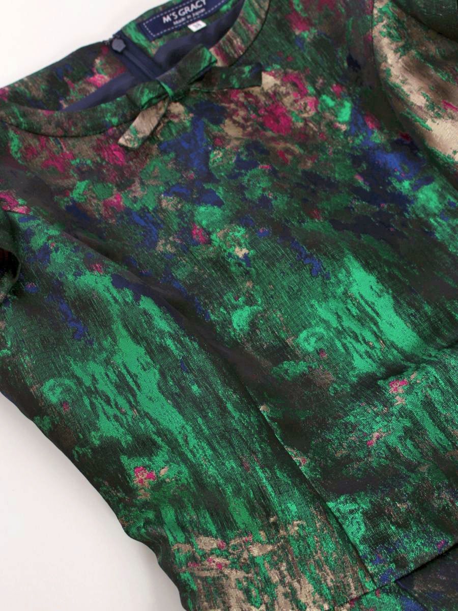 エムズグレイシー 011516 ワンピース 38 マルチカラー 絵画調 リボン IT7RTNRV8Y4Y