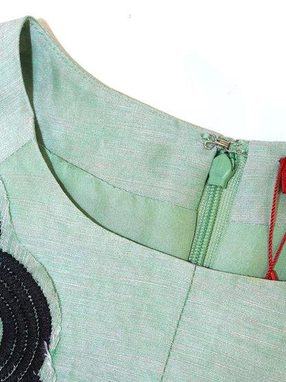 ヴィヴィアンタム 015-142355 ワンピース 0 グリーン 刺繍 リネン シルク IT05AN2L94UG