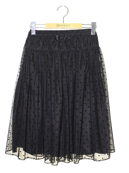 エムズグレイシー 017124 スカート 36 ブラック チュール ドット リボン IT5A3ZSJFPZG