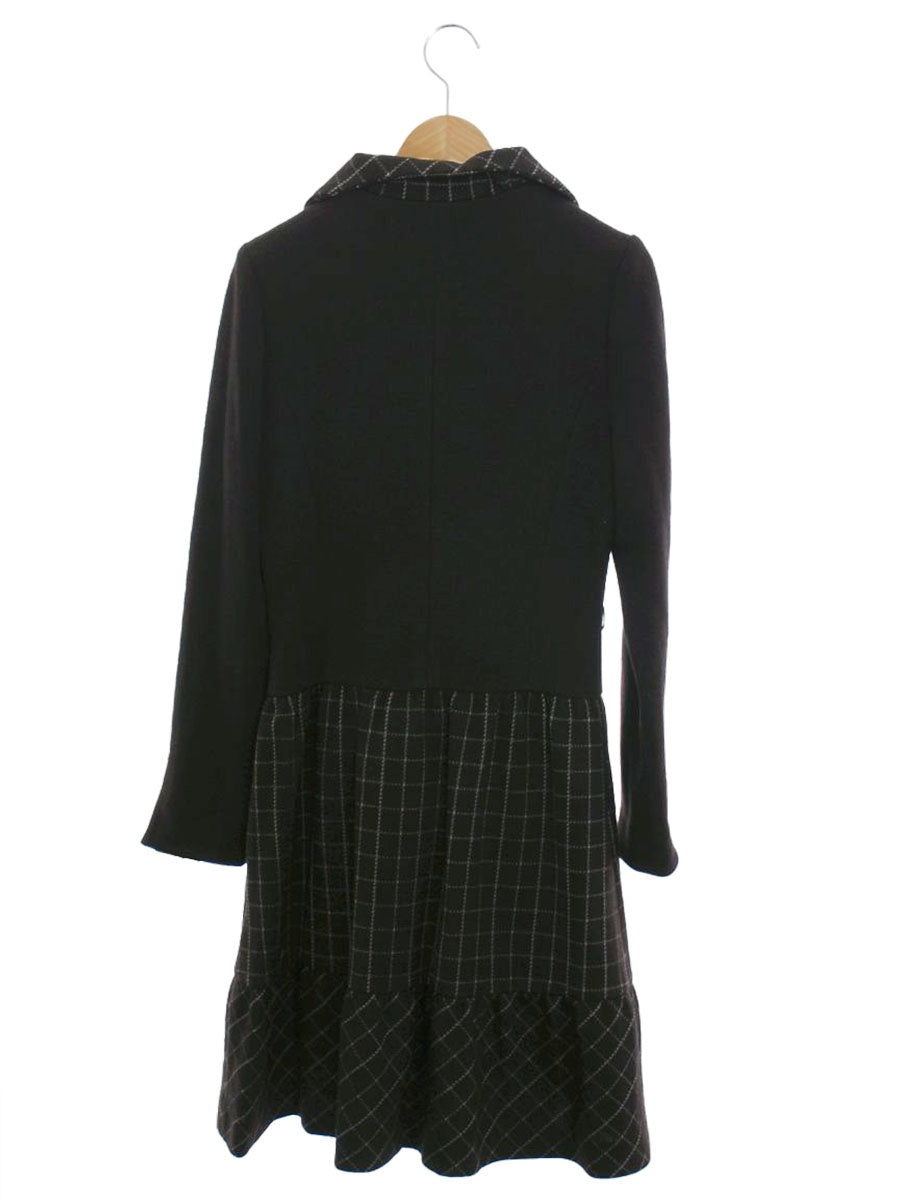 エムズグレイシー 521552 ワンピースコート 38 ブラック カメリアWジップ チェック 切替 IT6RZF19ZXC0