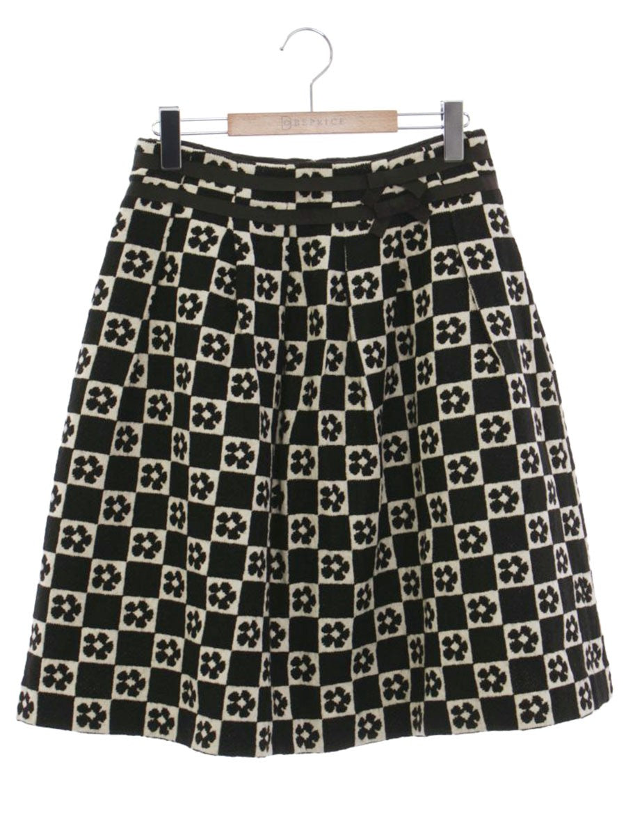 エムズグレイシー 017532 スカート 40 ブラック カメリアモチーフ チェック ニット ITFA37MJL051